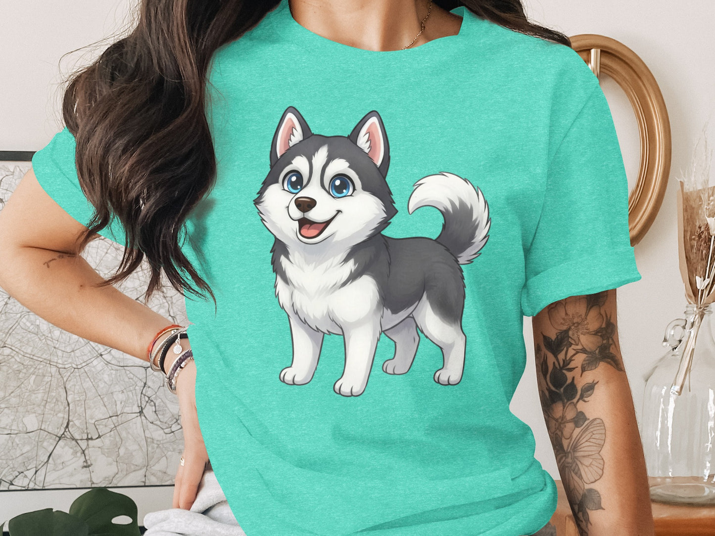 Cute Husky Dog Cartoon Graphic T-shirt Printing