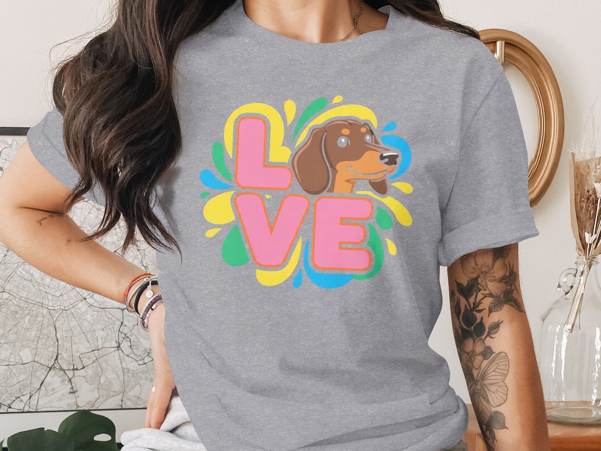 Love Dog Art Printed Casual Short Sleeve Shirt product type