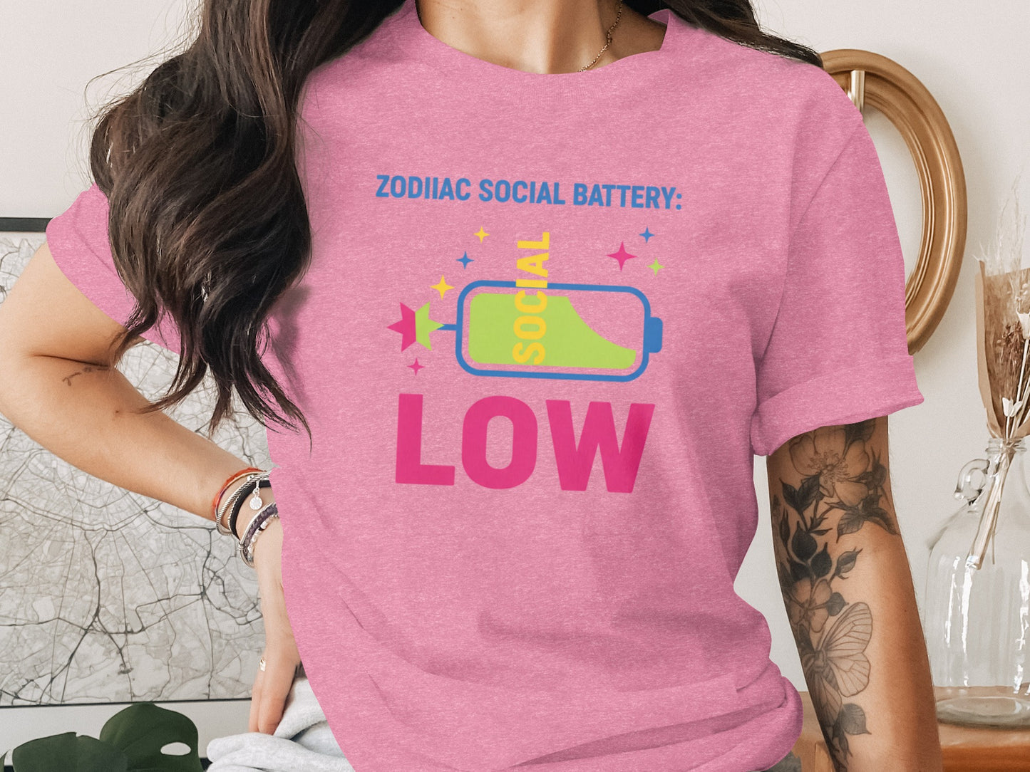 FUNNY LOW SOCIAL BATTERY ZODIAC T-SHIRT