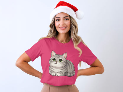 Cute Festive Cat Wearing Santa Hat Red Shirt