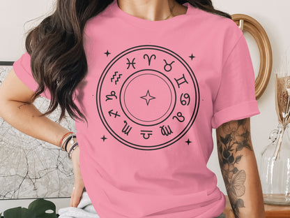 Pink Shirt with Zodiac Signs Design Tee