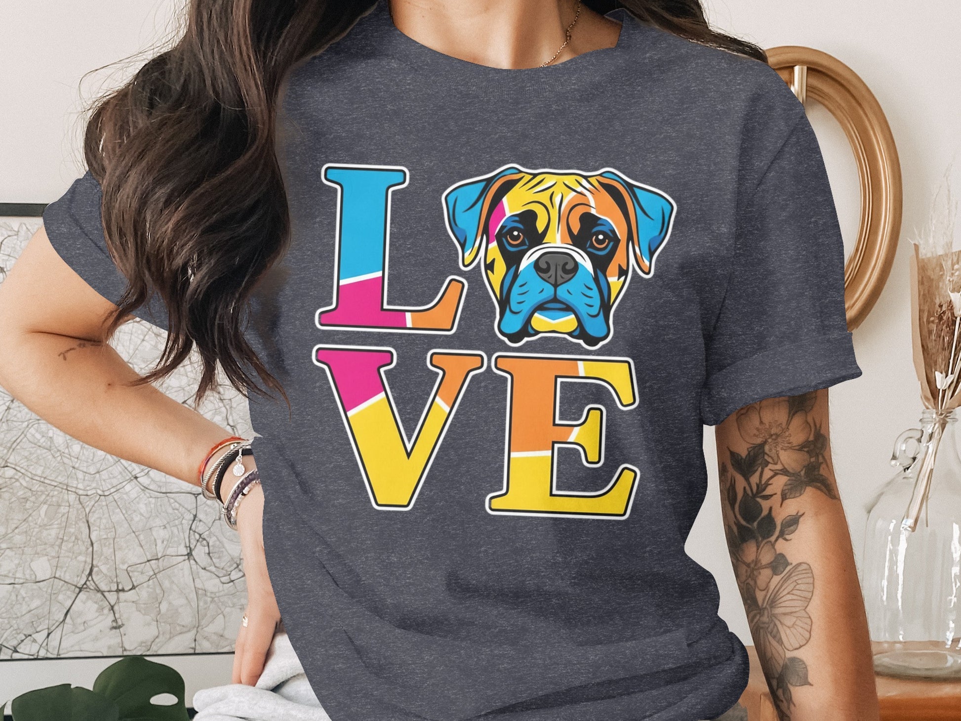 Colorful Love Dog Graphic Women's T-Shirt product type