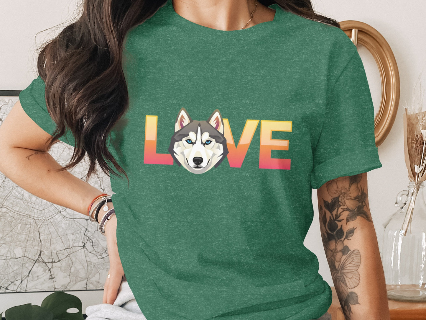 Love With a Husky Image Graphic Design Artwork T-Shirt
