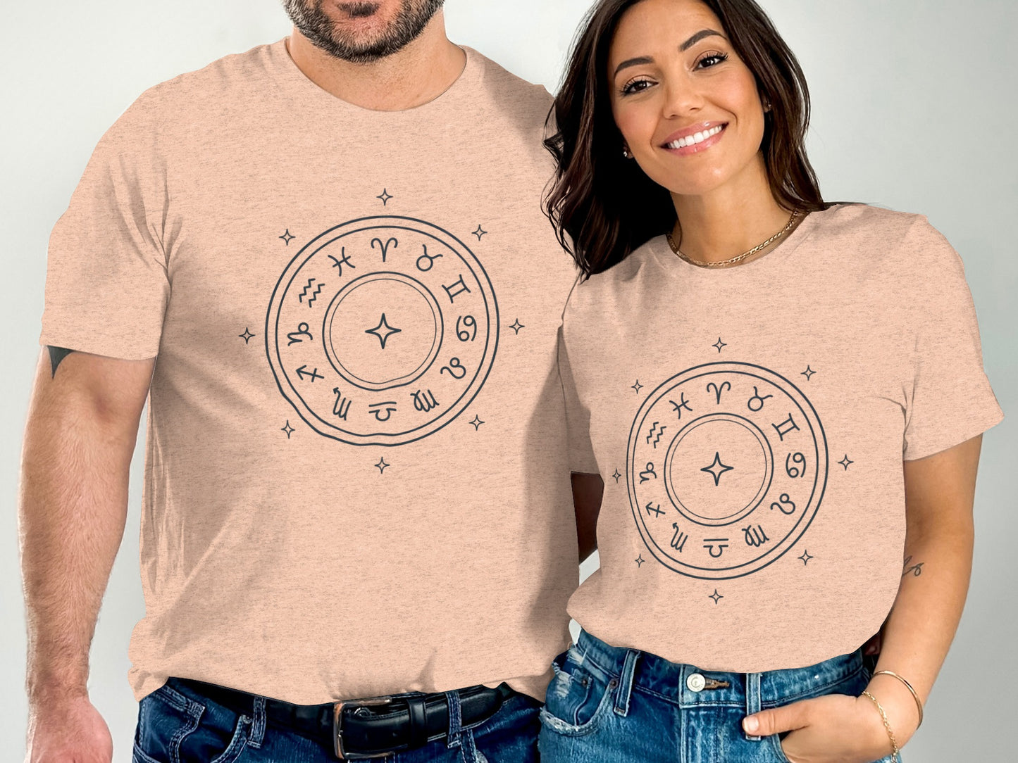 Zodiac Signs Graphic Couple T-Shirt for Astrological Lovers