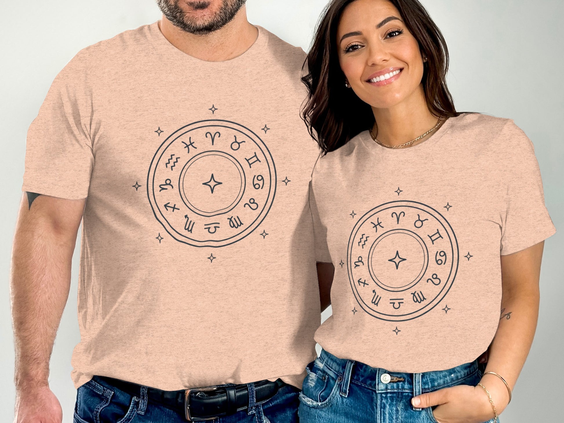 Zodiac Signs Graphic Couple T-Shirt for Astrological Lovers