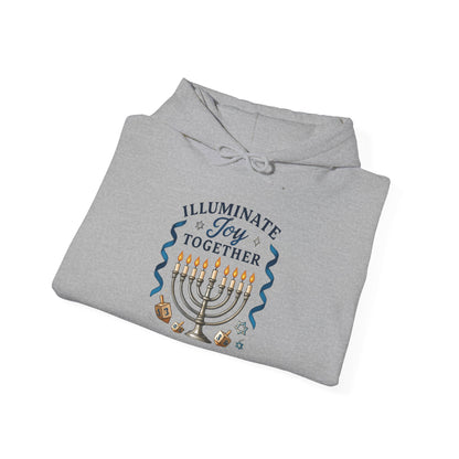 Hanukkah Hoodie - "Illuminate Joy Together" Menorah Sweatshirt