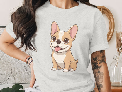 Cute Cartoon French Bulldog Graphic Print T-shirt