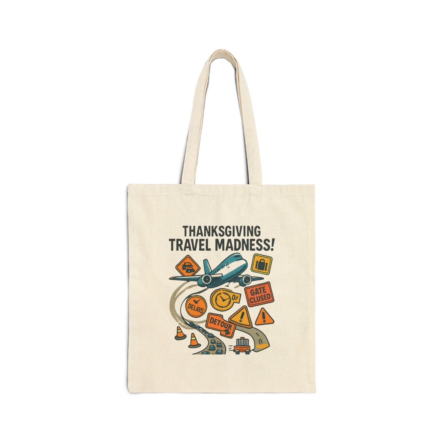 Thanksgiving Travel Madness Tote Bag — Holiday Travel Print Canvas Tote