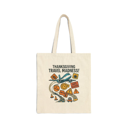 Thanksgiving Travel Madness Tote Bag — Holiday Travel Print Canvas Tote