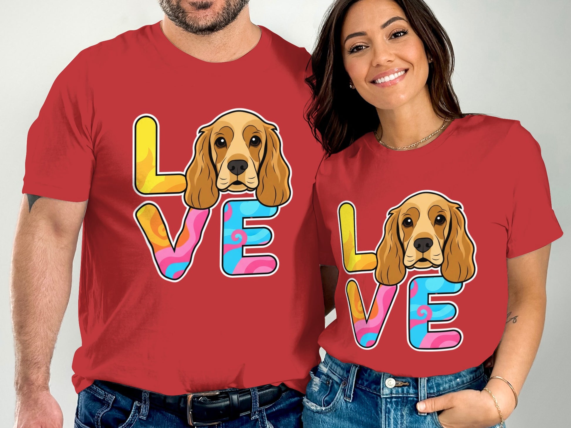 Colorful Love Dog Design Matching Shirt product type