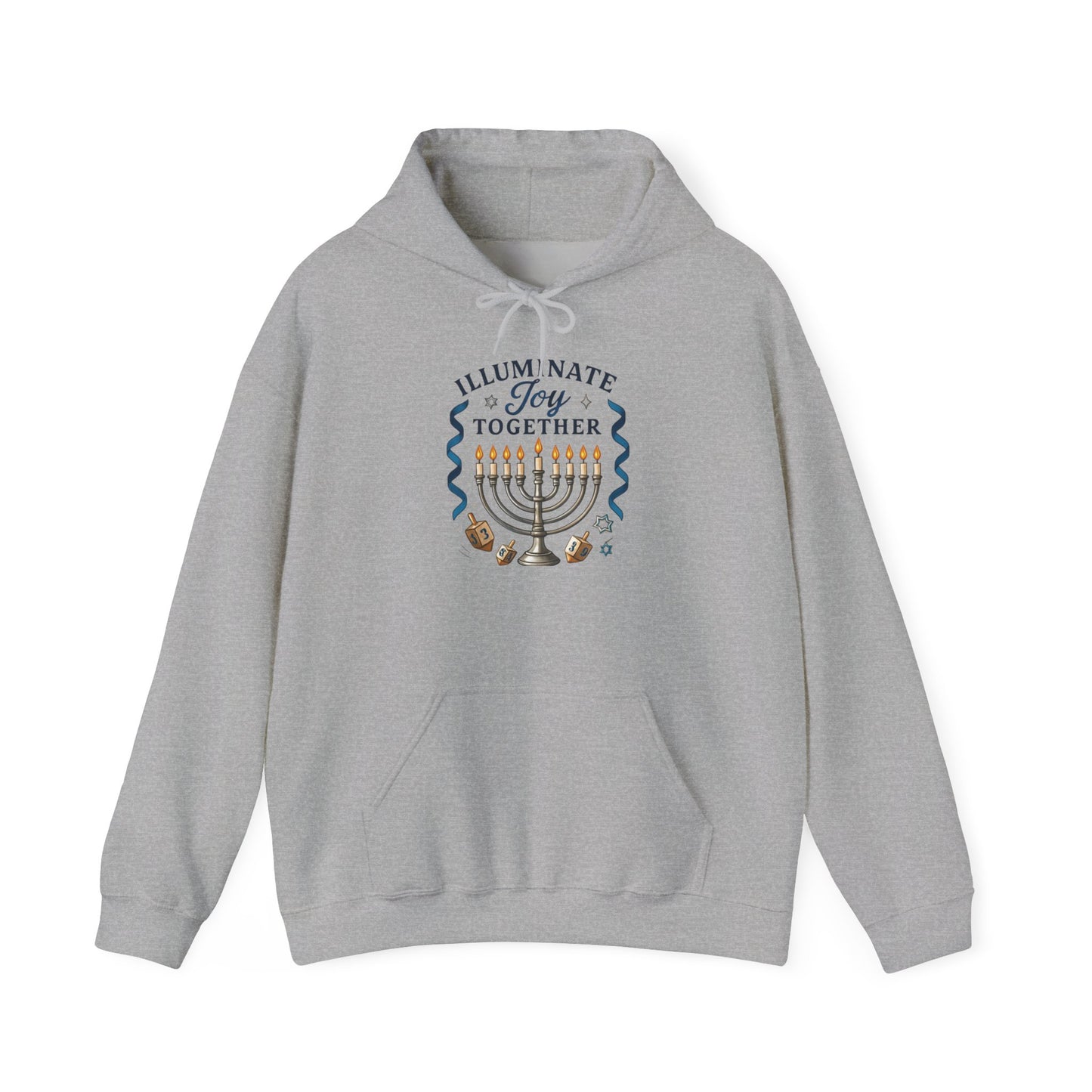 Hanukkah Hoodie - "Illuminate Joy Together" Menorah Sweatshirt