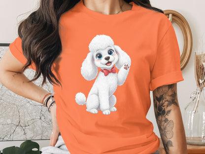 Cute Poodle Dog Graphic on Vibrant Orange Tee