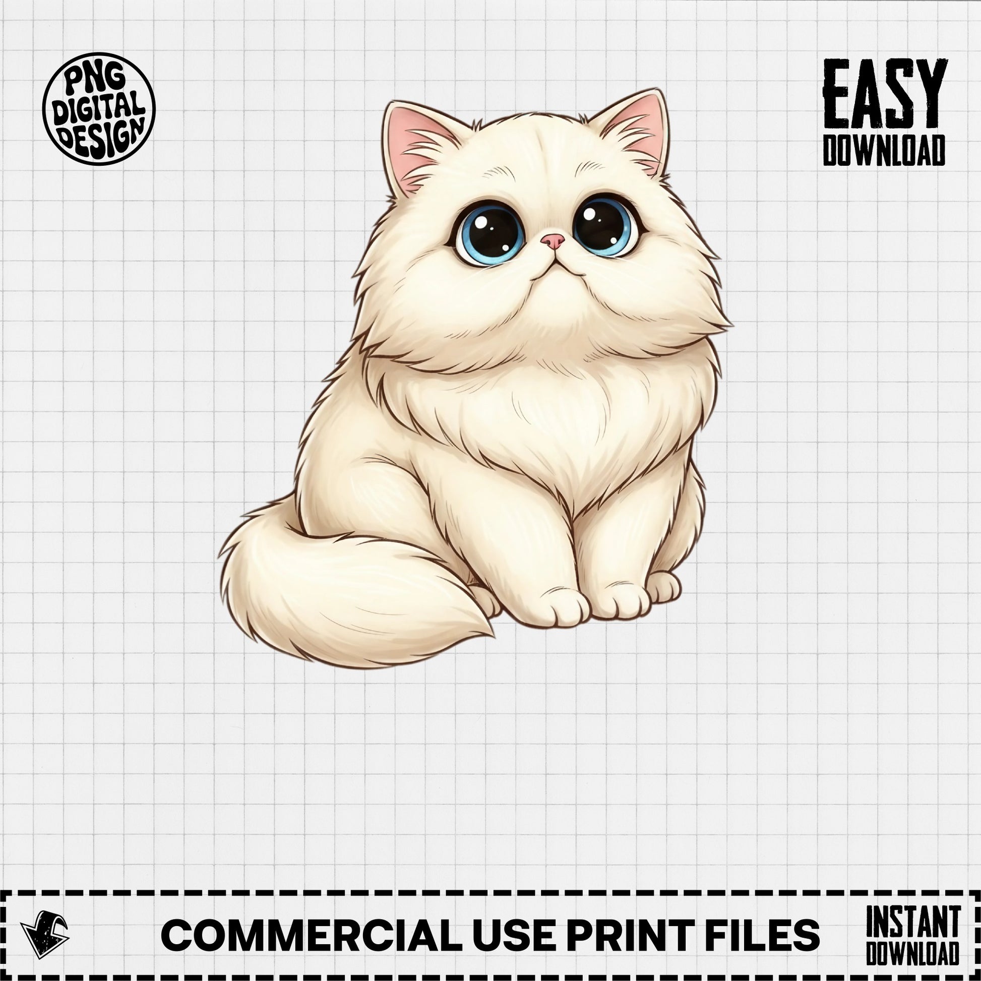 Cute Persian Cat Digital Download, Fluffy Kitten PNG, Pet Illustration for Commercial Use