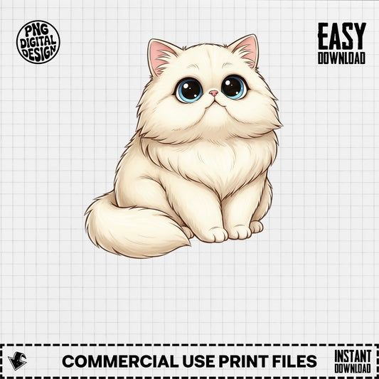 Cute Persian Cat Digital Download, Fluffy Kitten PNG, Pet Illustration for Commercial Use