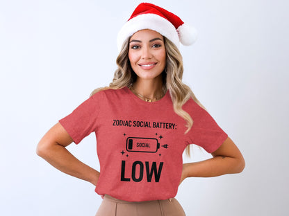 Funny Zodiac Low Social Battery Christmas T-Shirt