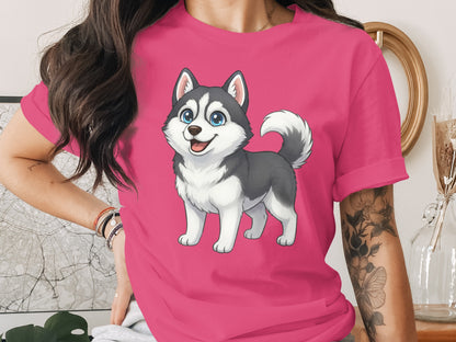 Cute Happy Husky Graphic Print T-Shirt Design