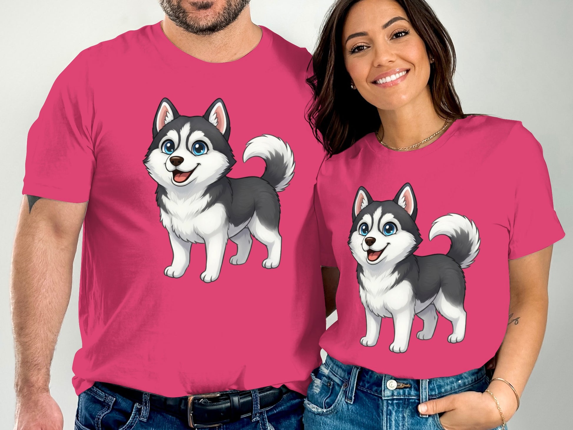 Cute Husky Dog Graphic Print Matching T-shirts