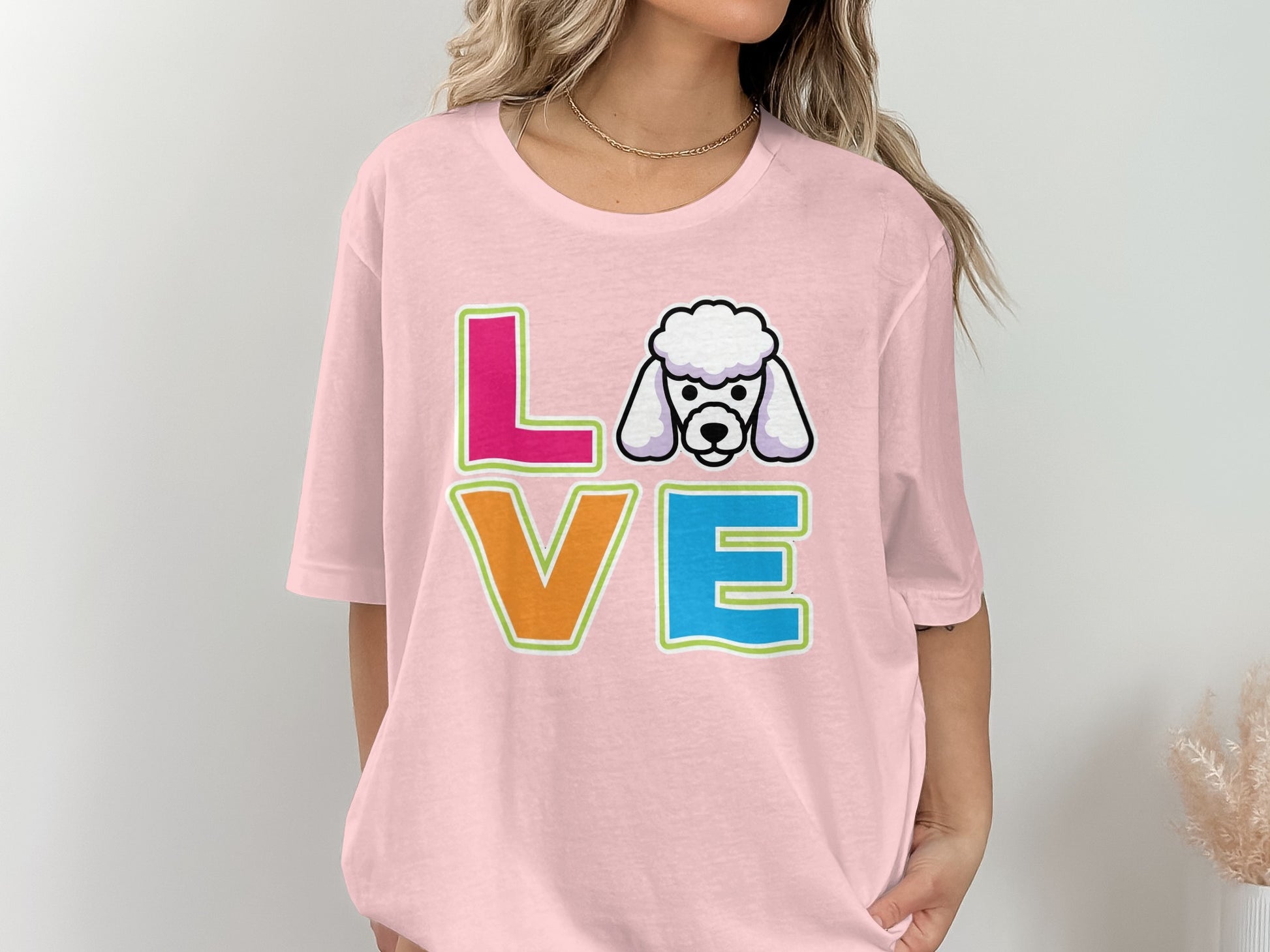 Colorful Love Graphic Tee with Poodle Design product type