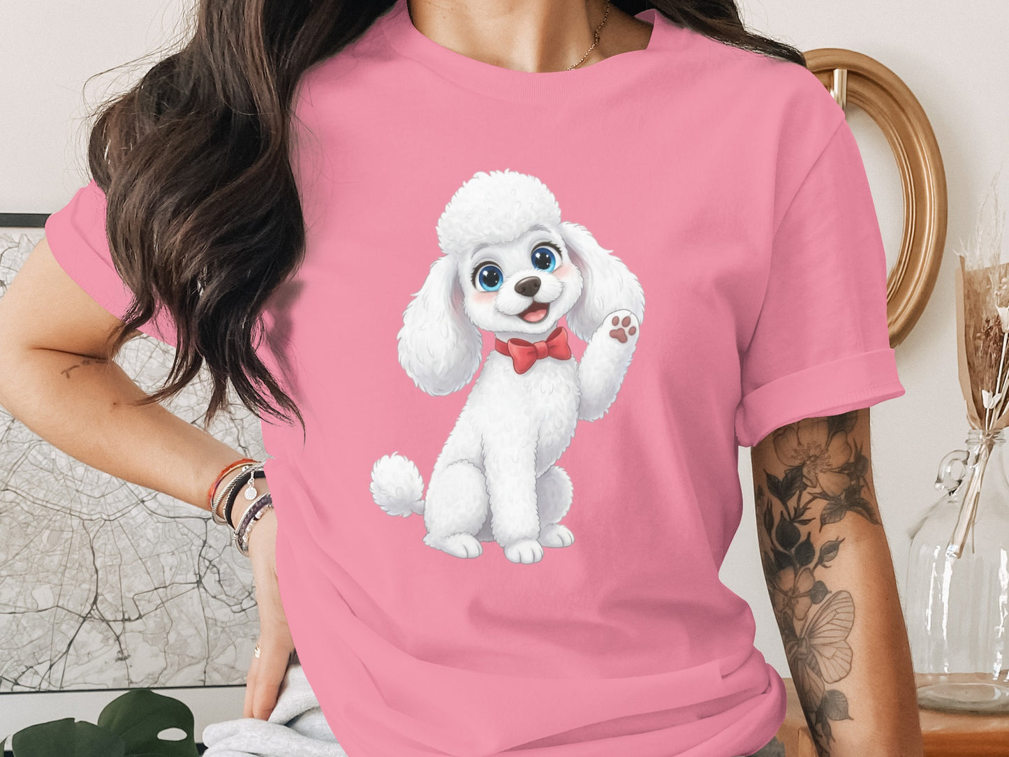 Cute White Poodle Cartoon Graphic Unisex T-Shirt