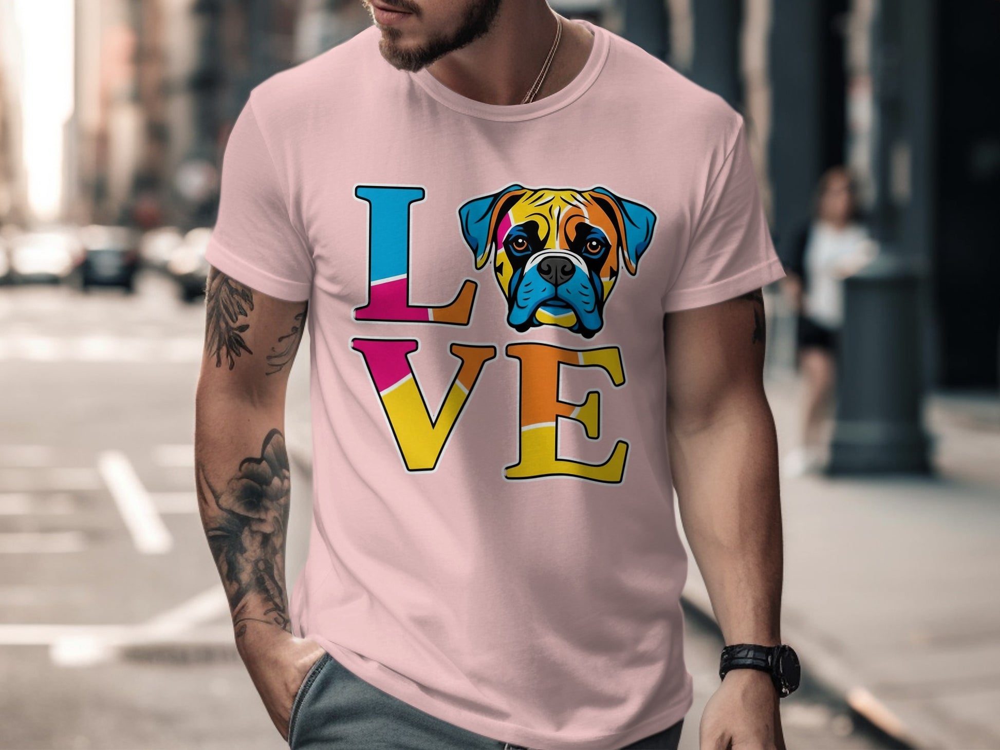 Colorful Love Bulldog Design Pink T-shirt product