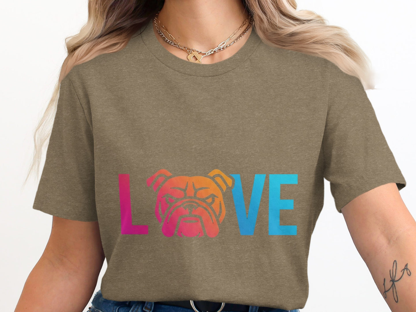 Colorful LOVE Bulldog Graphic Printed Shirt product type
