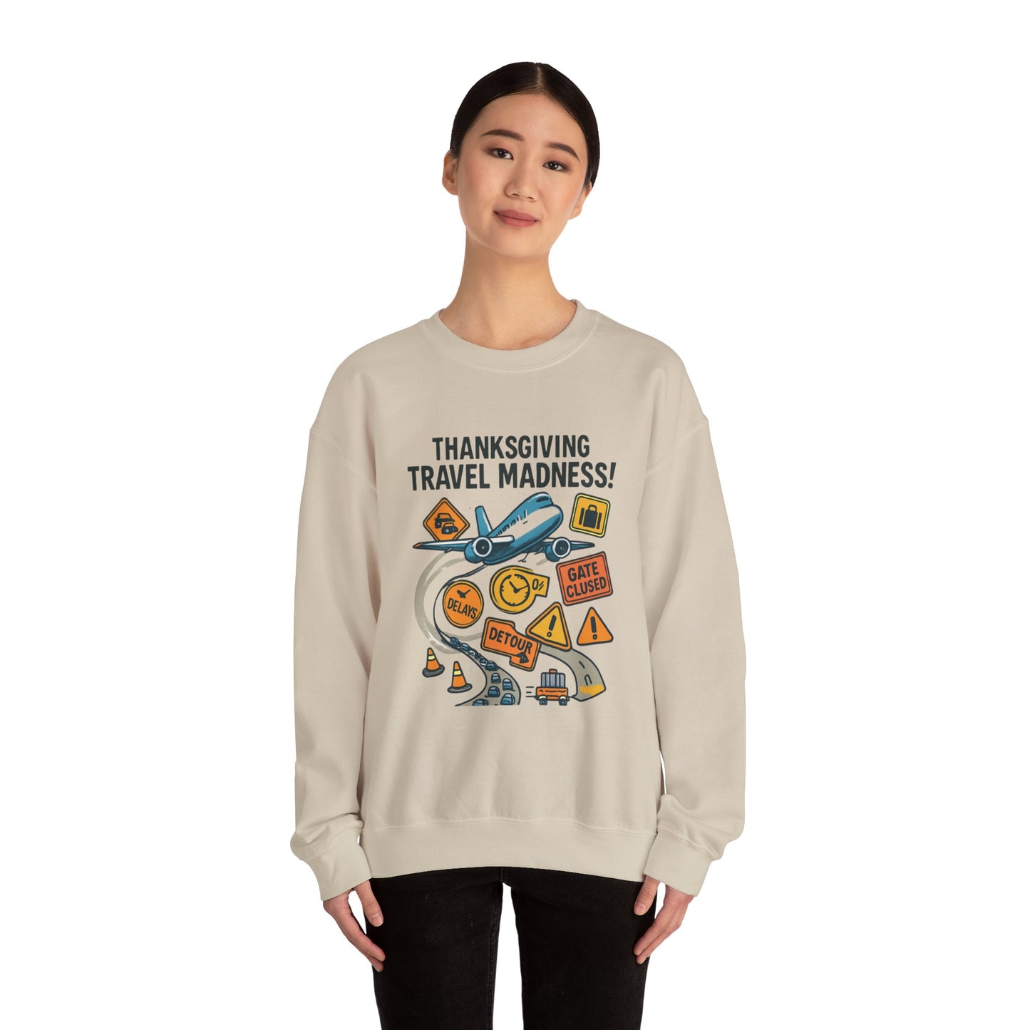 Thanksgiving Travel Madness Sweatshirt — Funny Holiday Flight Delay Crewneck