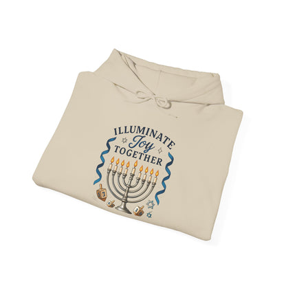 Hanukkah Hoodie - "Illuminate Joy Together" Menorah Sweatshirt