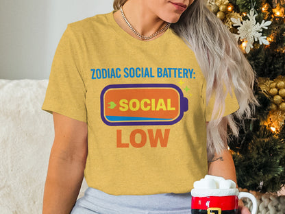 Zodiac Social Battery Low Funny Graphic Shirt