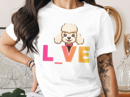 Cute Poodle Dog with Bow Tie in LOVE Text T-Shirts