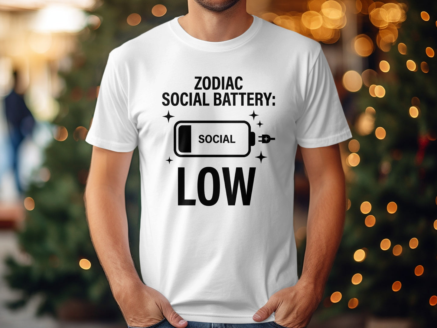 Zodiac Social Battery Low White T-Shirt