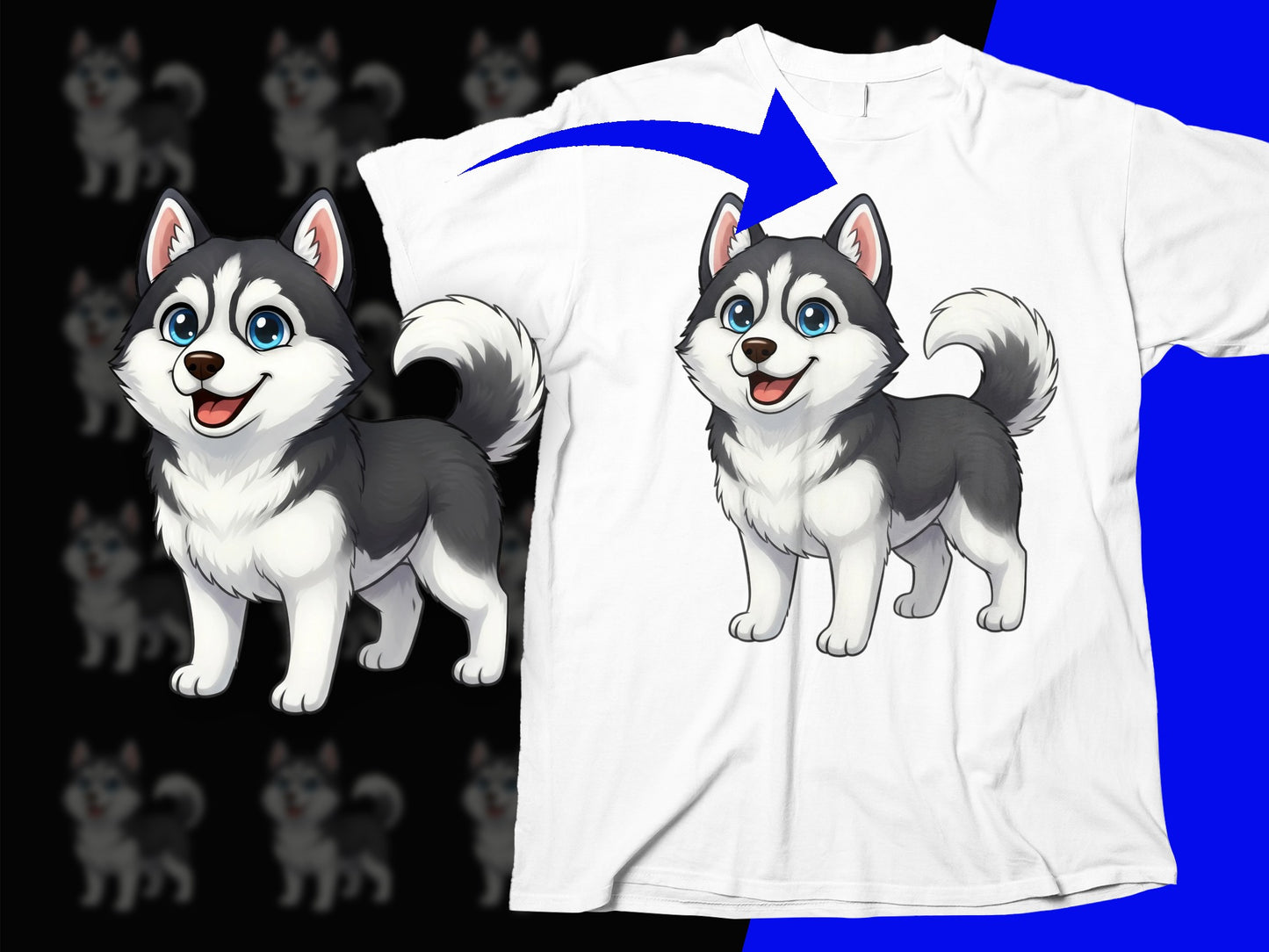 Cute Husky Dog Cartoon T-Shirt, Fun Animal Graphic Tee, Kids and Adults Sizes