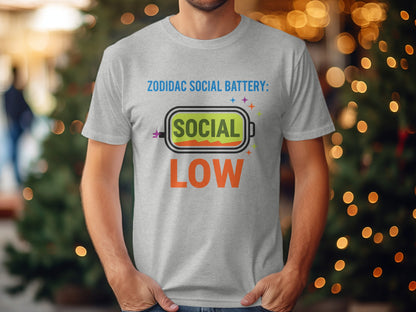 Zodidac Social Battery Social Low Funny Graphic Tee