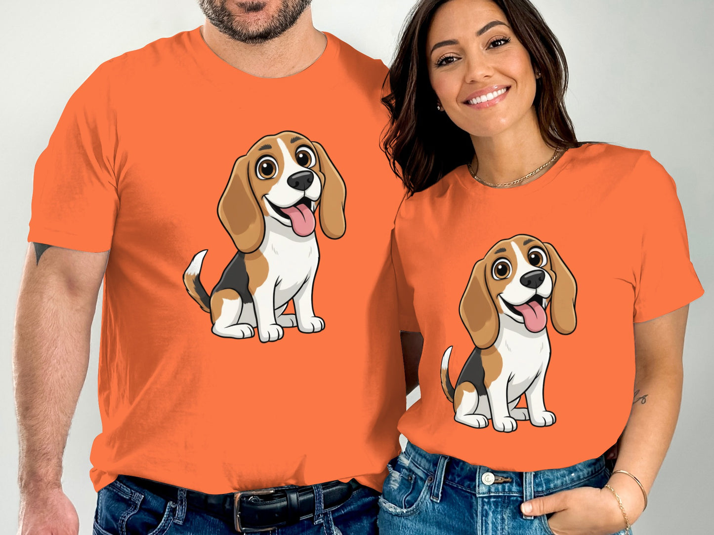 Orange T-Shirt Featuring Adorable Cartoon Beagle Design