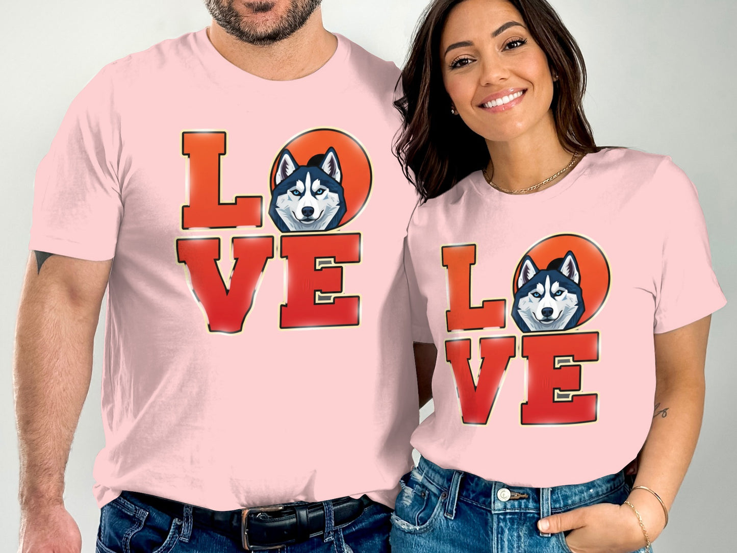Pink Love Husky Graphic Couple T-Shirt product