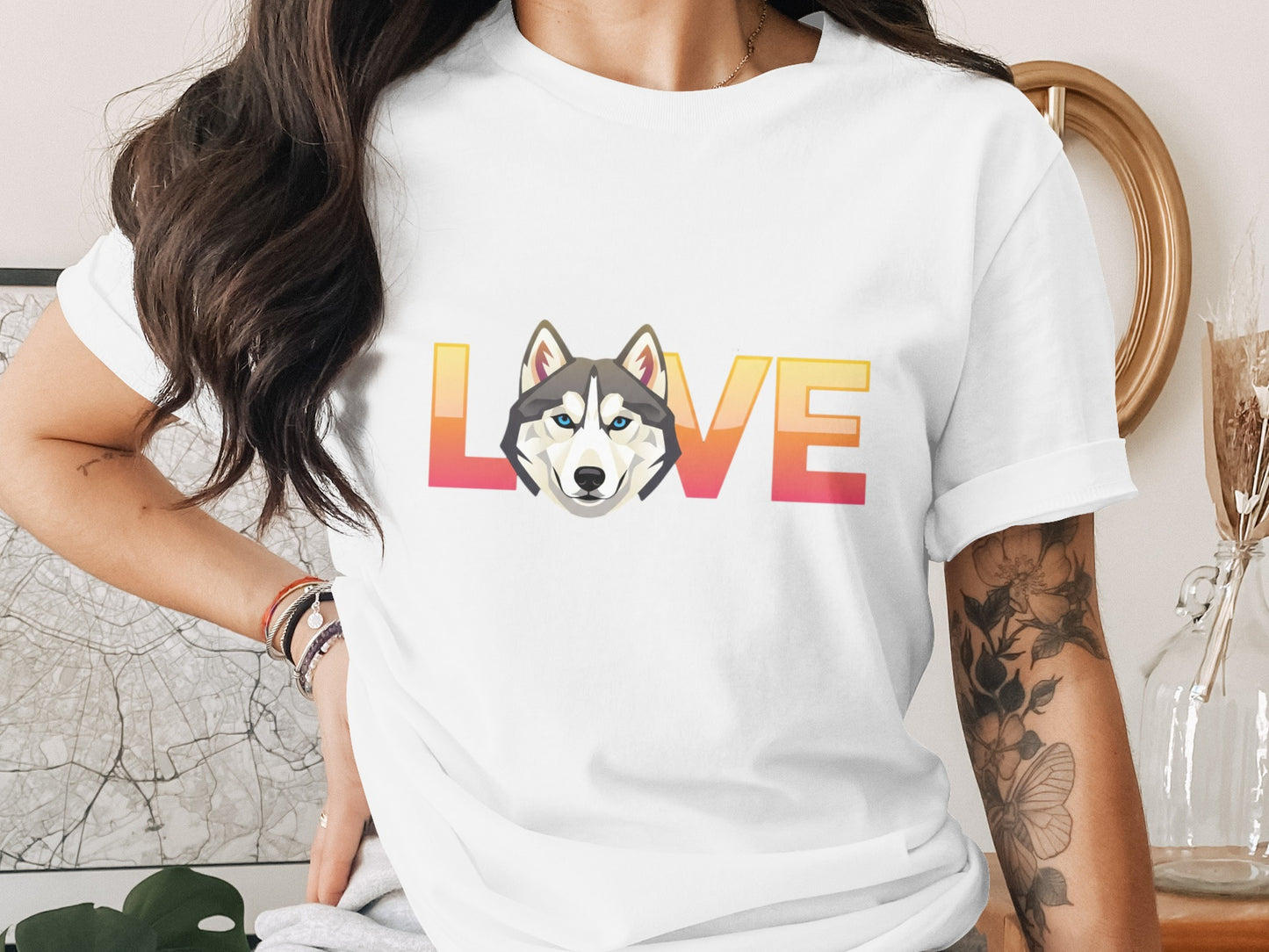 Stylish Graphic Love With Husky Face T-Shirt product