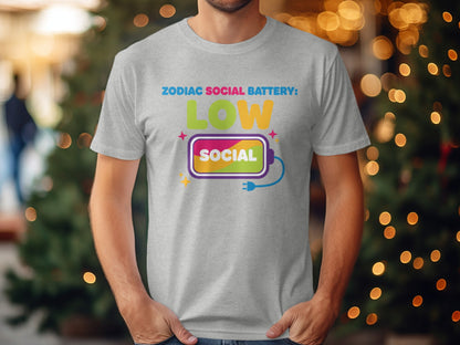 Zodiac Social Battery Low Funny Graphic Tee