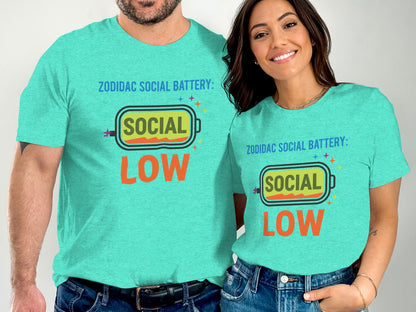 Zodidac Social Battery Low Statement T-shirt