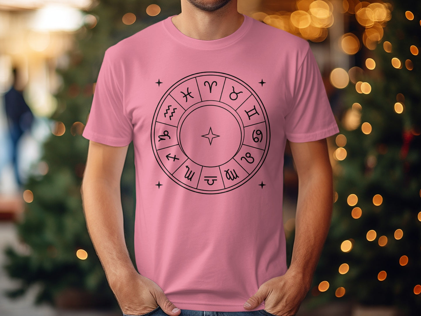 Zodiac Wheel Graphic on Pink T-Shirt