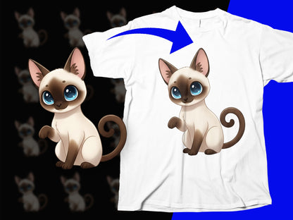Cute Siamese Cat T-Shirt, Whimsical Cartoon Kitty Graphic Tee, Soft Cotton Unisex Shirt for Cat Lovers