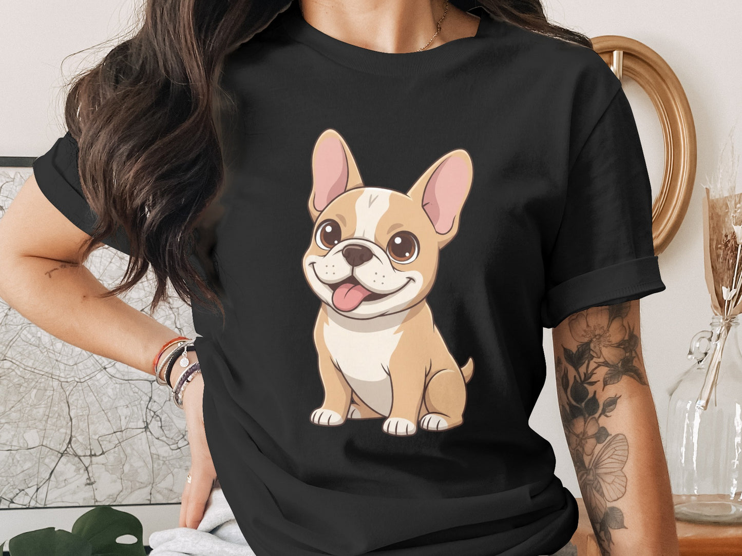 Cute French Bulldog Cartoon Graphic T-Shirt Design