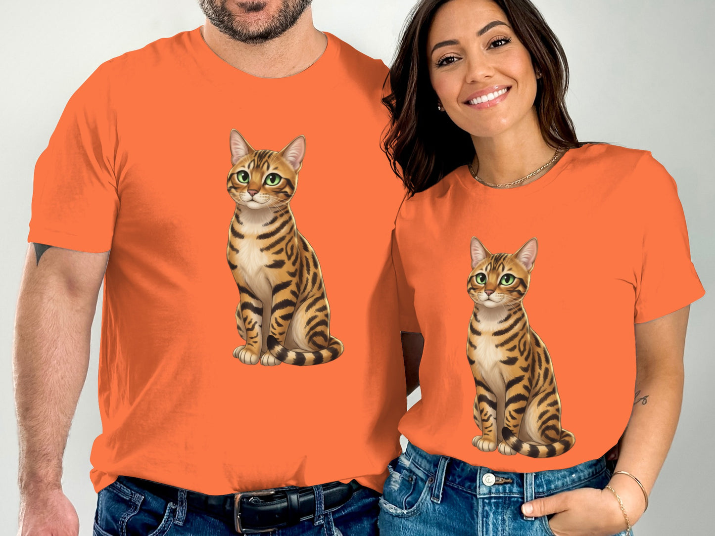 Cute Illustrated Cat Design on Bright Colored Shirts