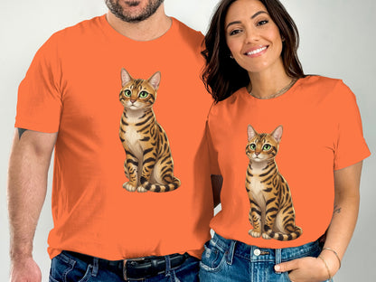 Cute Illustrated Cat Design on Bright Colored Shirts