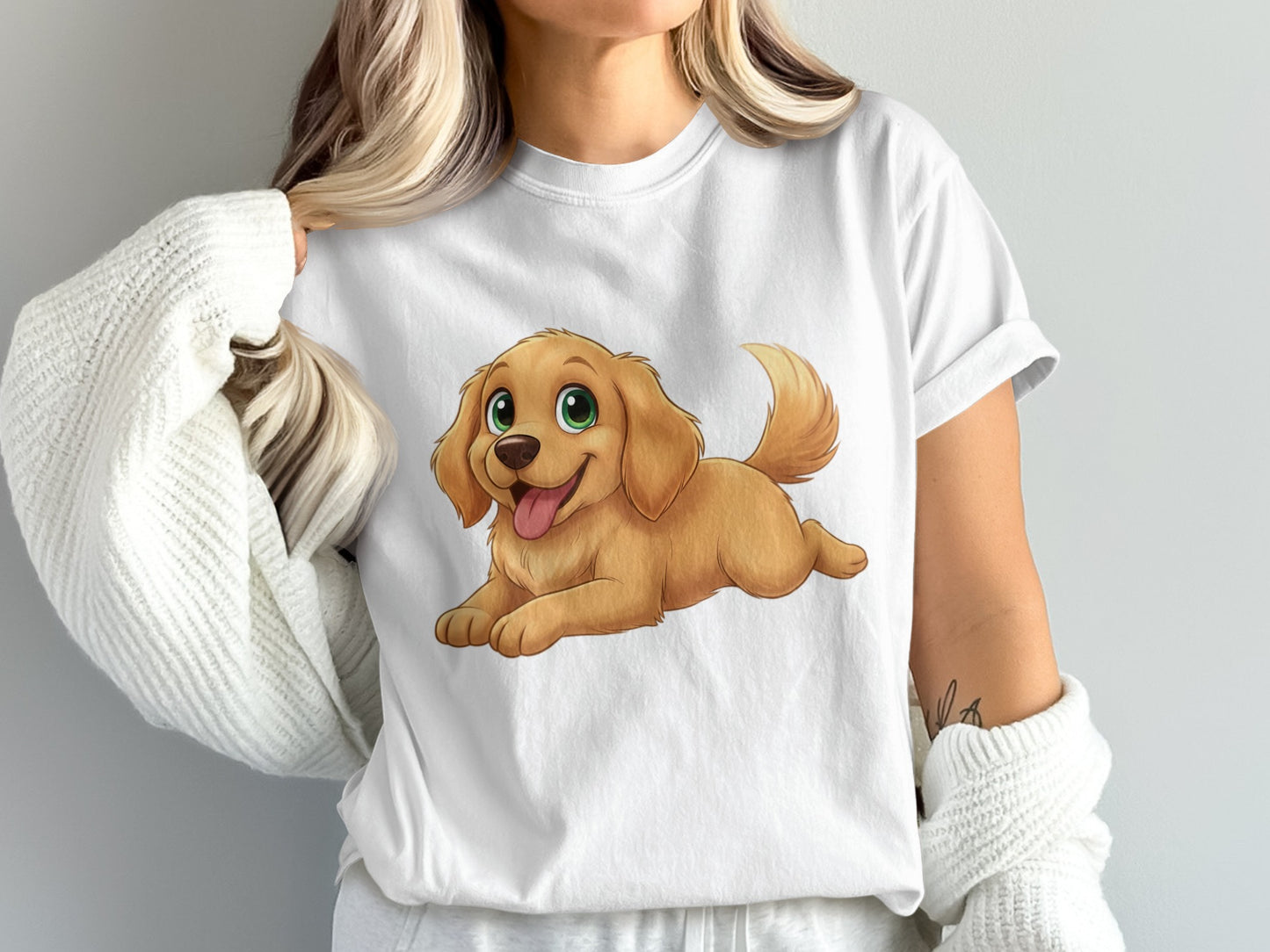 Cute Golden Retriever Puppy Graphic T-Shirt, Cartoon Dog Design, Unisex Casual Tee, Animal Lover Gift, Soft Cotton Top, Pet Illustration