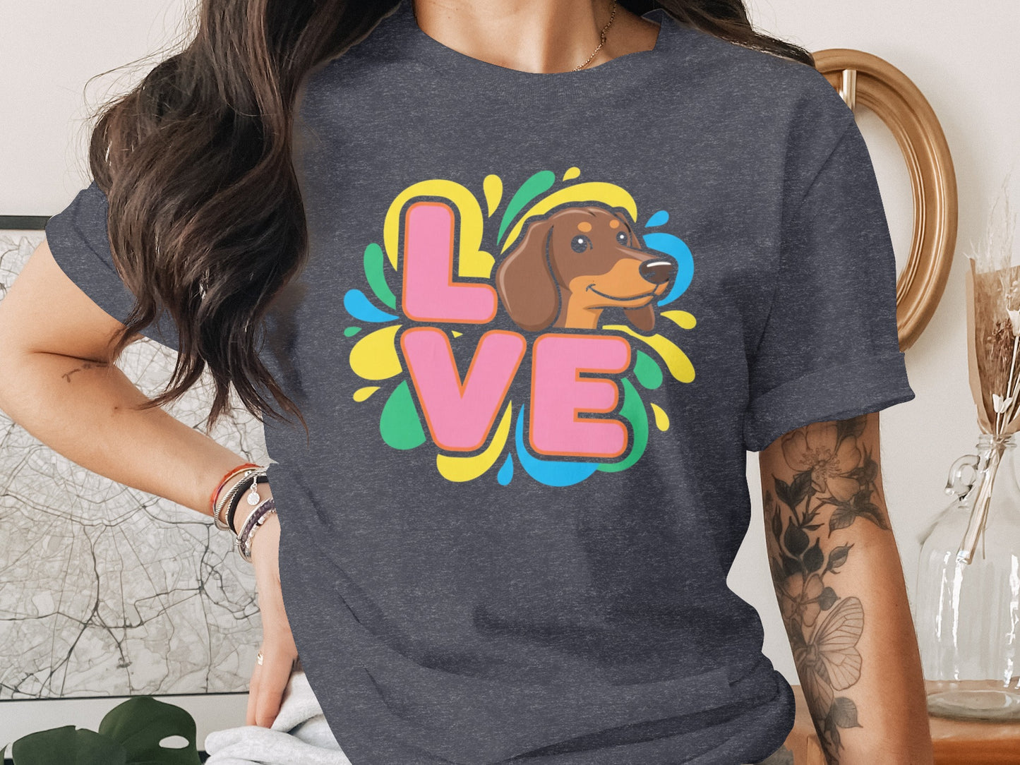 Colorful Dachshund Love Graphic T-shirt product