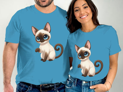 Cute Cartoon Siamese Cat Graphic Printed Shirt