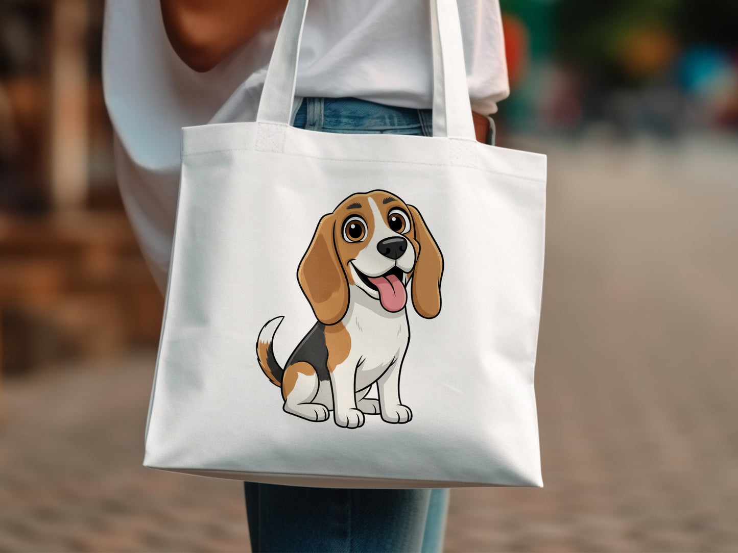 Cute Beagle Dog Tote Bag, Large Canvas Shoulder Bag, Pet Lover Gift, Animal Print Shopping Bag, Durable Reusable Grocery Bag