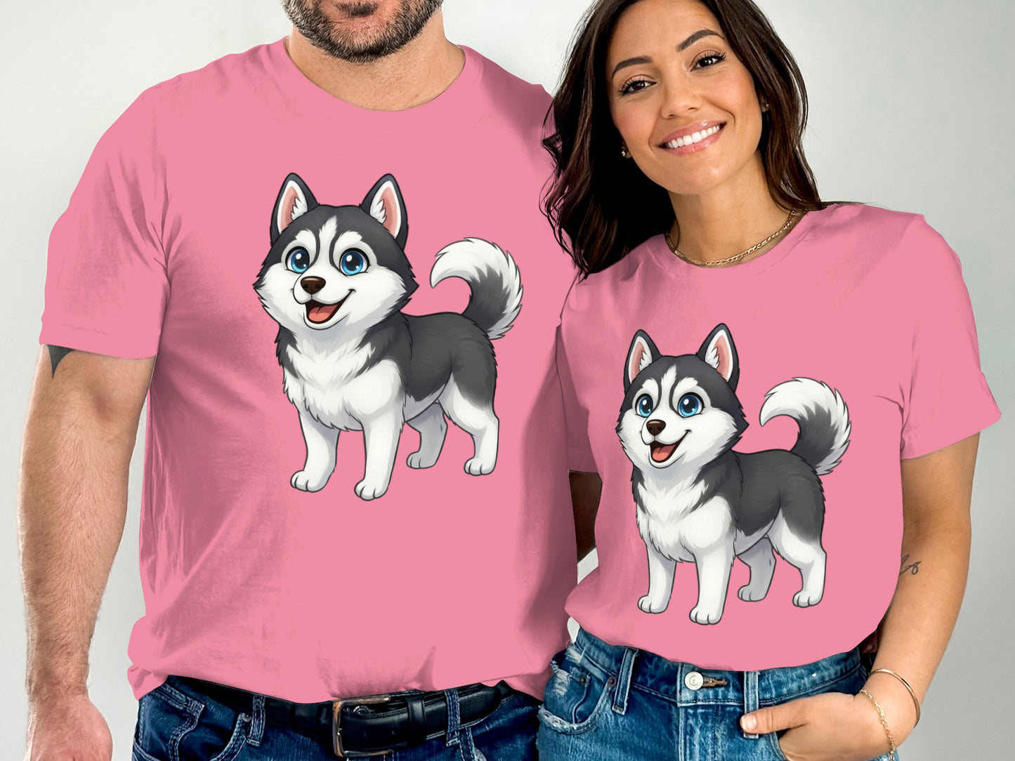 Cute Matching Cartoon Husky Graphic Design Shirts