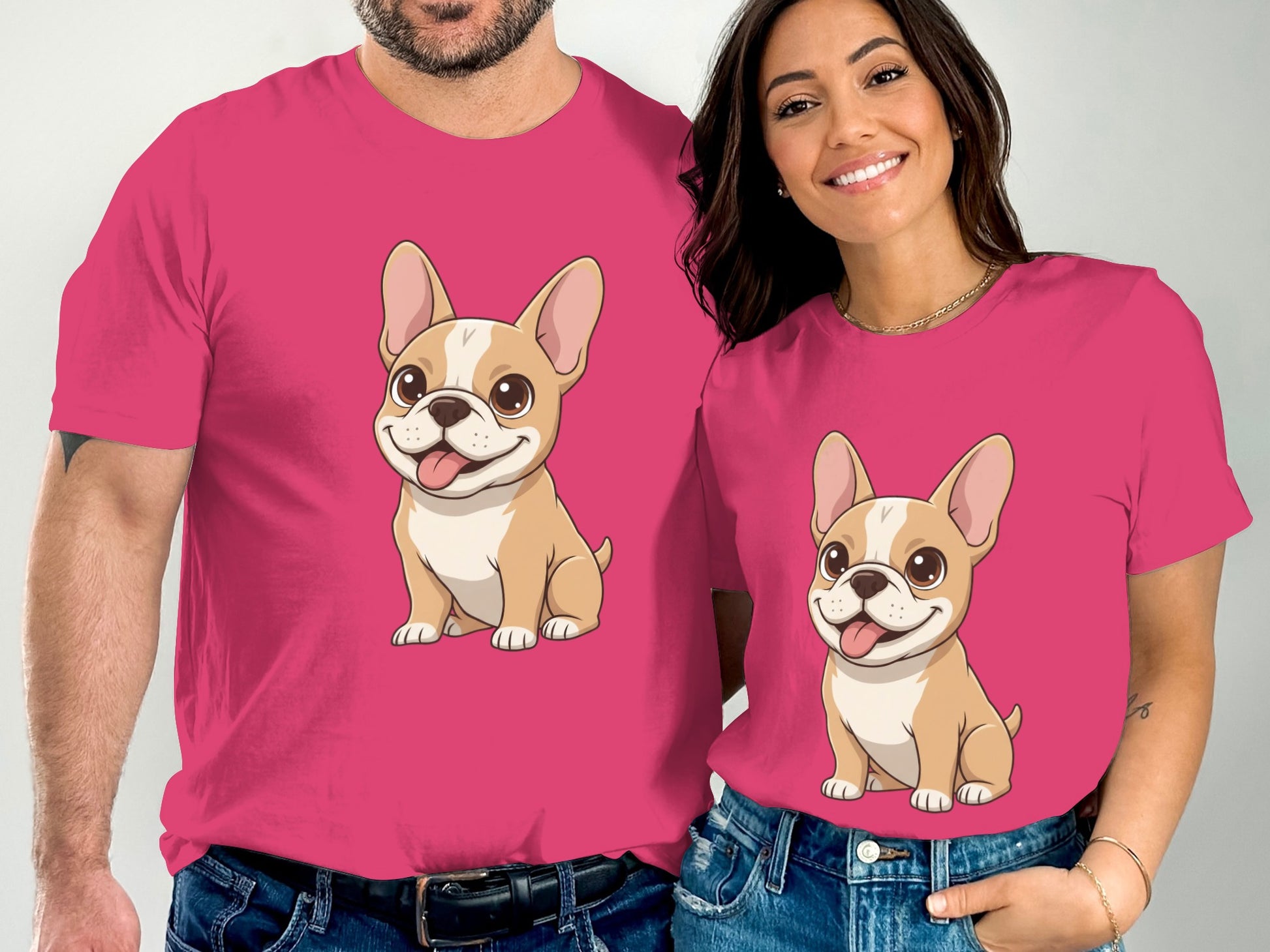 Cute Cartoon French Bulldog Couple Matching Shirts