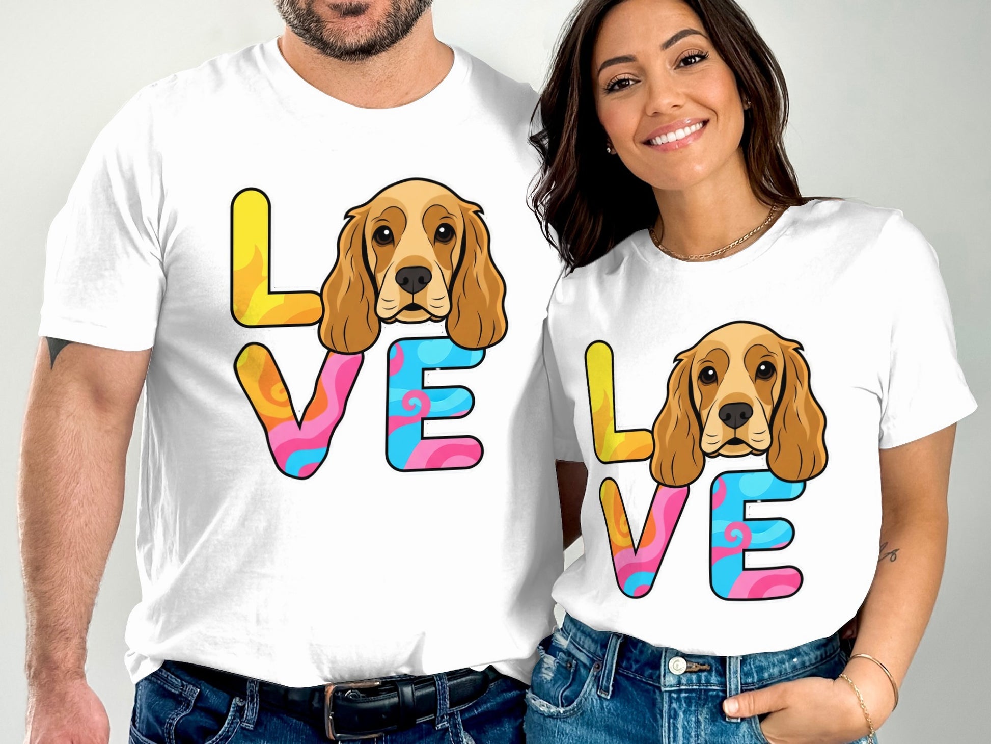 Love Graphic Print Dog Faces Couple T-Shirt product