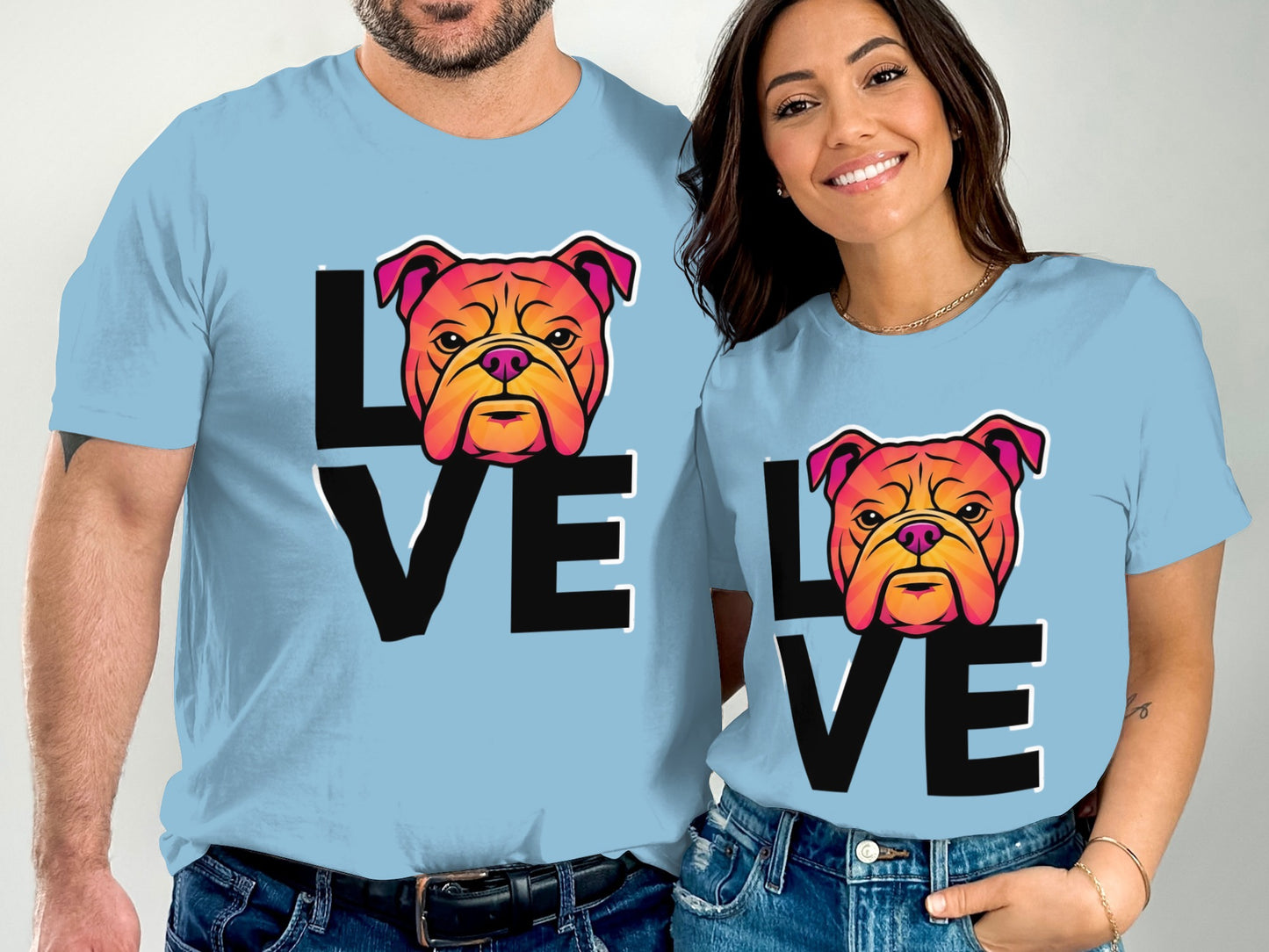 Love Bulldog Graphic Tee for Matching Couples product type